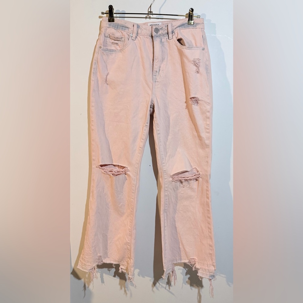 Distressed Light Peach Women's Jeans - Casual Ripped Straight Leg